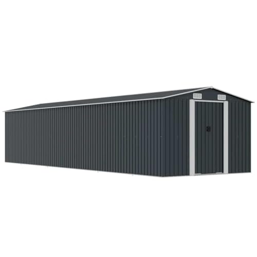 Gartenhaus Anthrazit Verzinkter Stahl 257x779x181cm Doppelschiebetür Belüftung