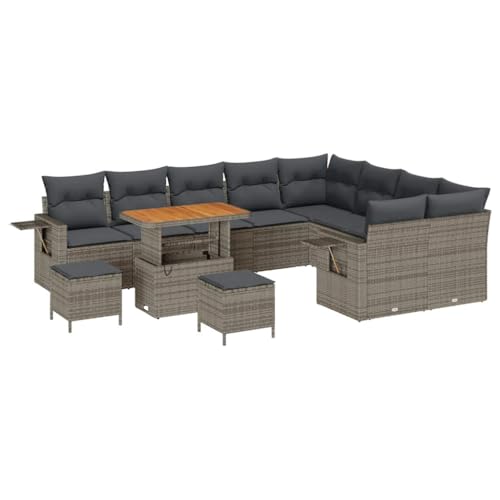 GFMGUEMV Poly-Rattan Gartenmöbel Set 13-Teilig Grau/Dunkelgrau 110 cm