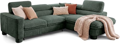 BROMARKT Cavello Ecksofa Mit Schlaffunktion Dunkelgrün Rechts