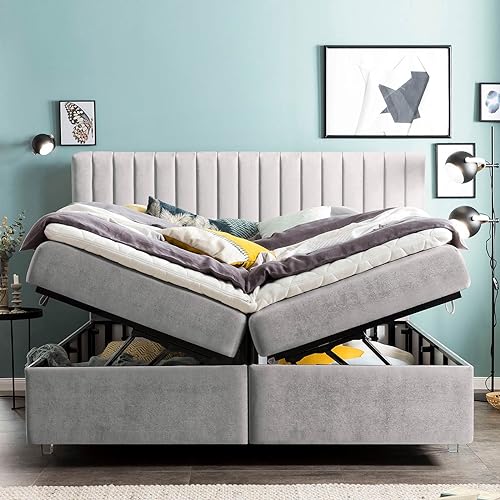 Bettco Boxspringbett Paris Samt 160X200 Ohne Topper Rosa