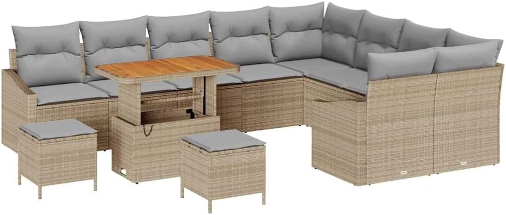 GFMGUEMV Gartensofa-Set 12-teilig Beige Poly-Rattan Stahl