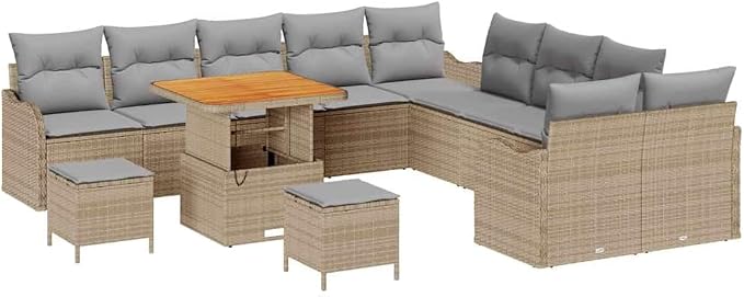 GFMGUEMV Poly Rattan Garten-Sofa-Set 13-Tlg. Beige & Hellgrau 80 cm