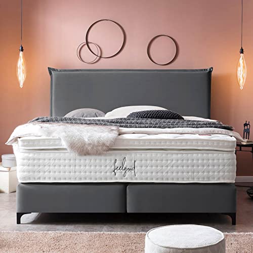 BettCo Boxspringbett London Velours Grau 140x200 Ohne Topper