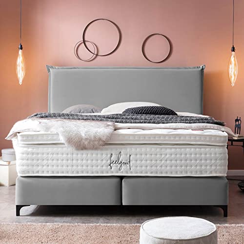BettCo Boxspringbett London Velours Grau 140x200 Ohne Topper