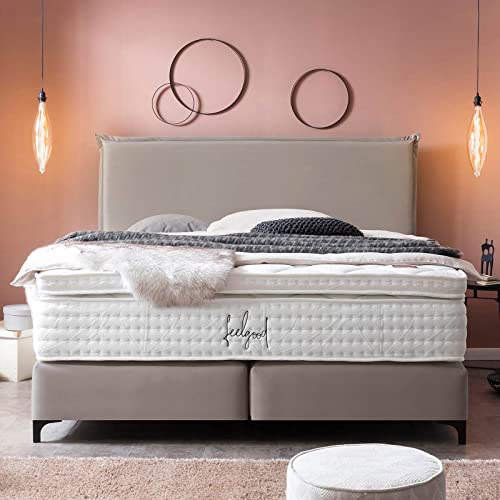 BettCo Boxspringbett London Velours Grau 140x200 Ohne Topper