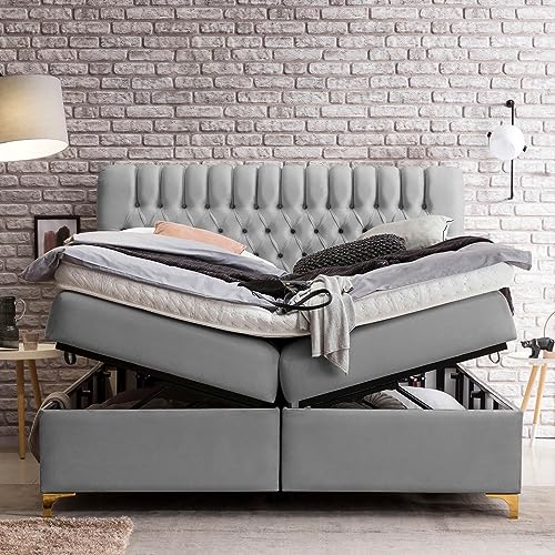 Bettco Boxspringbett Mit Bettkasten Dunkelgrau 140x200 Cm Ohne Topper