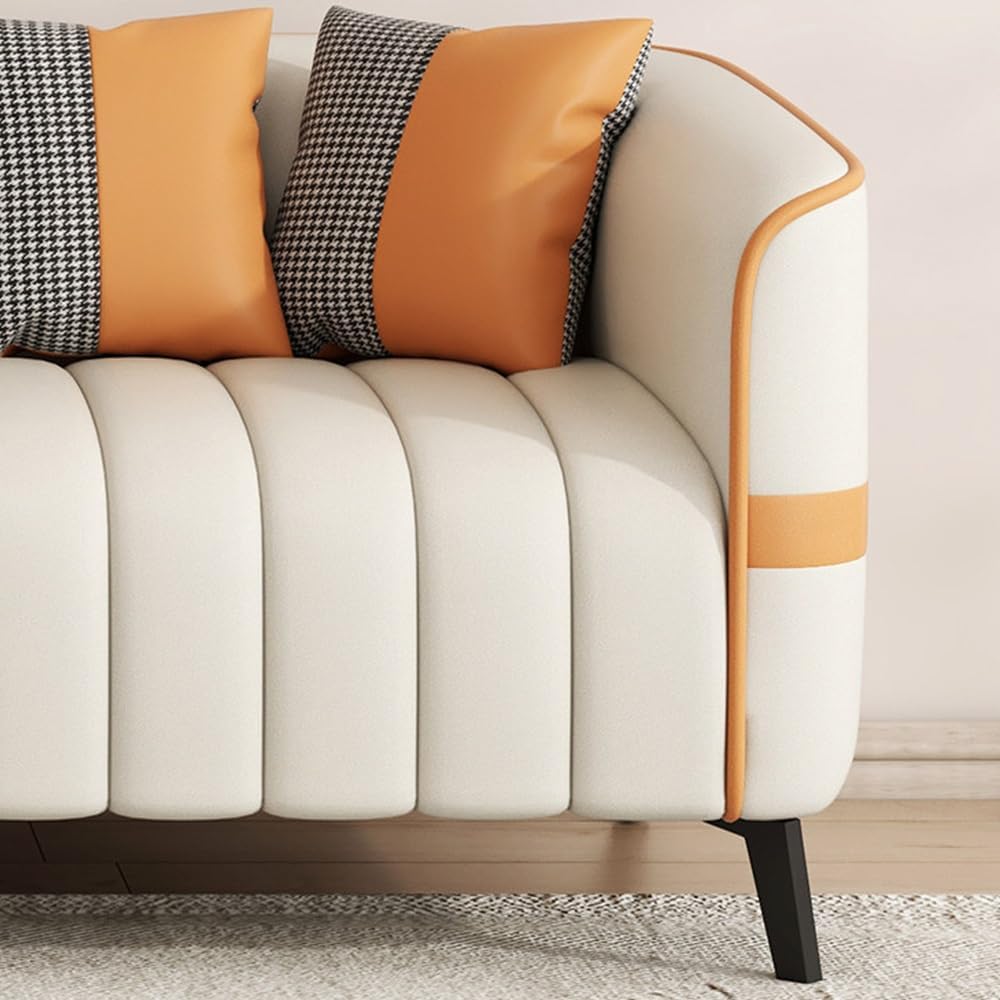 KIBONCY Faux Leather Accent Sofa 128cm Modern Upholstered Couch Metal Legs