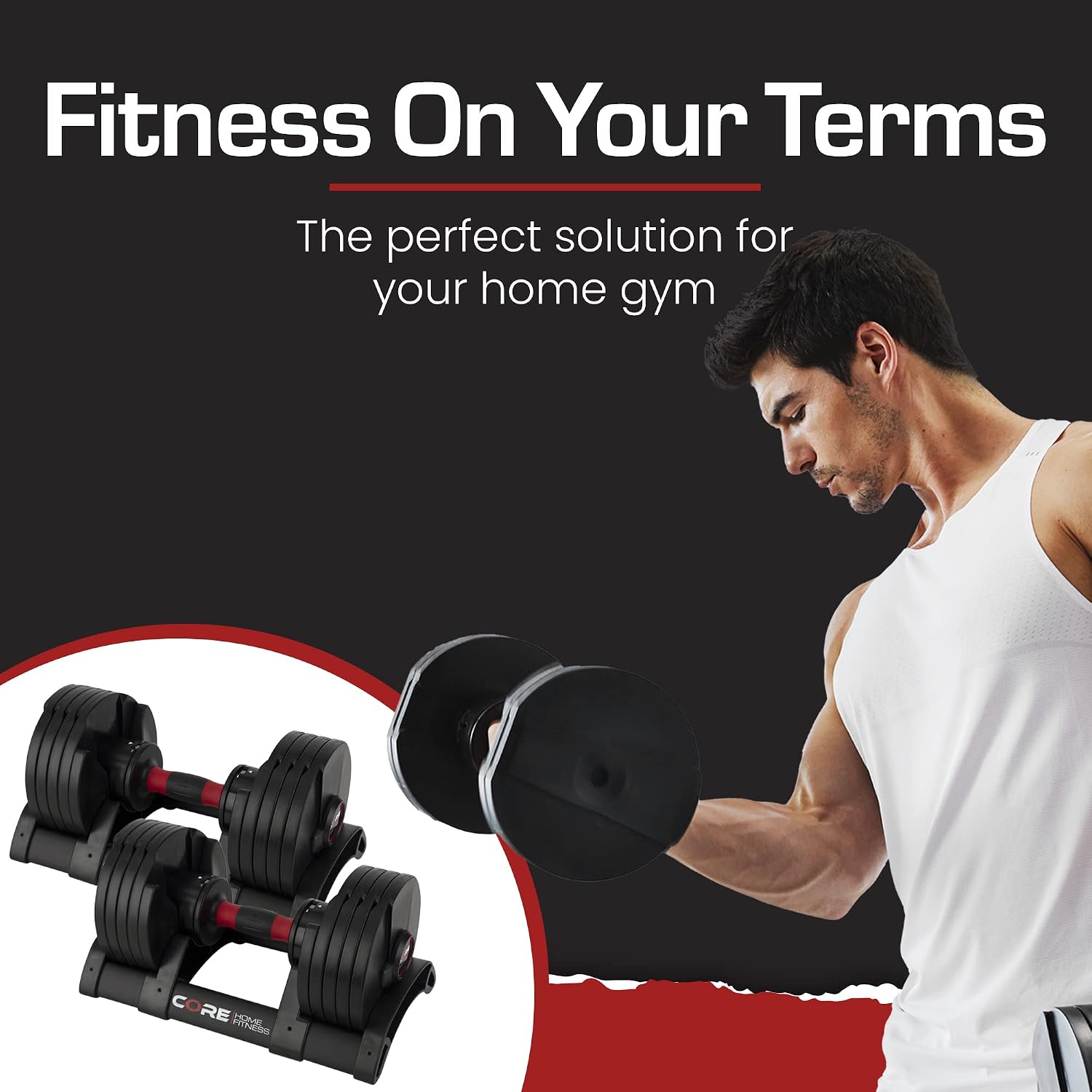 CORE FITNESS Verstellbares Hantel-Set 2x 22,7 Kg Schwarz