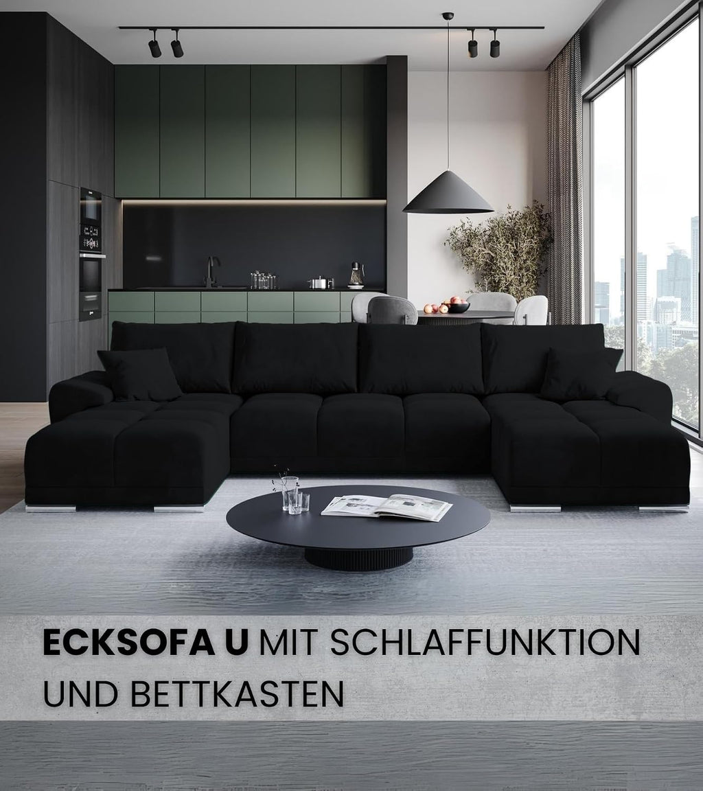 BROMARKT NUBES U Ecksofa mit Schlaffunktion und Bettkasten 372x184x85 cm Graphit