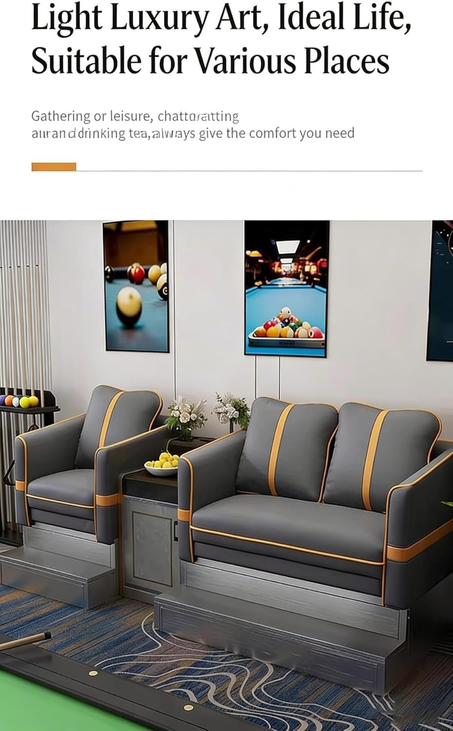 KIBONCY 3-Sitzer PU-Leder Billard Zuschauersofa Modulares Set Mehrfarbig