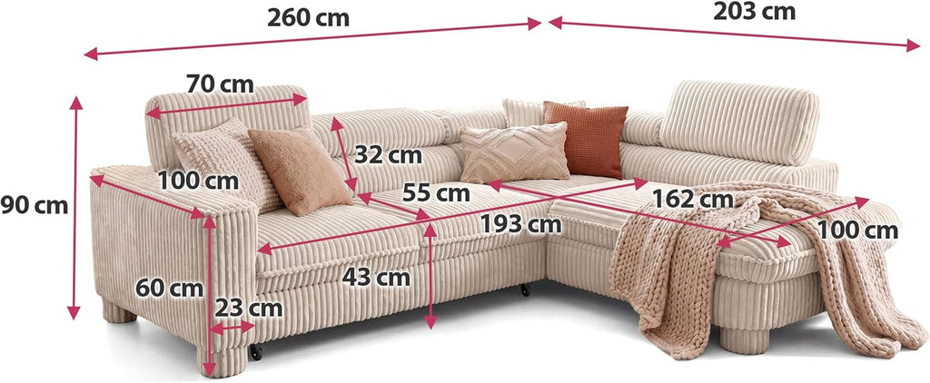 BROMARKT Cavello Ecksofa Mit Schlaffunktion Dunkelgrün Rechts