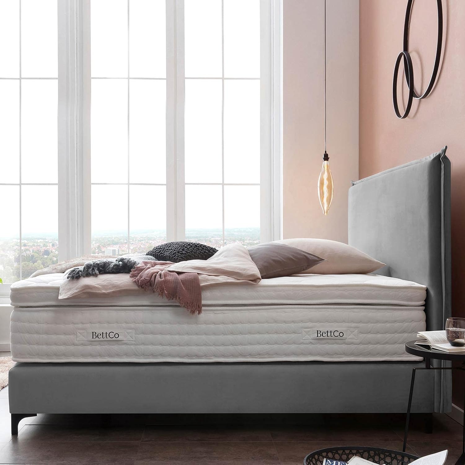 BettCo Boxspringbett London Velours Grau 140x200 Ohne Topper