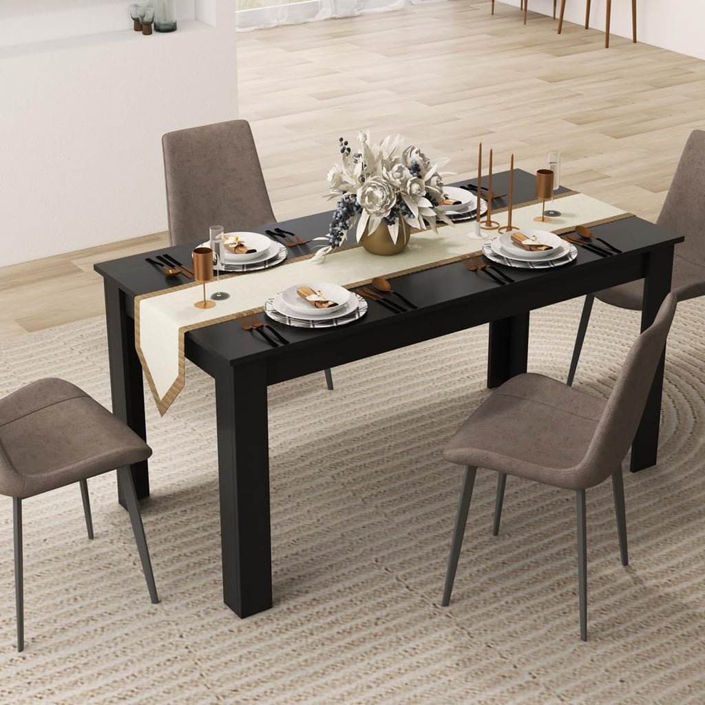 LDAILY Esstisch Aus Mokka-Holz 160x80x76,2cm Schwarz L-Förmige Beine