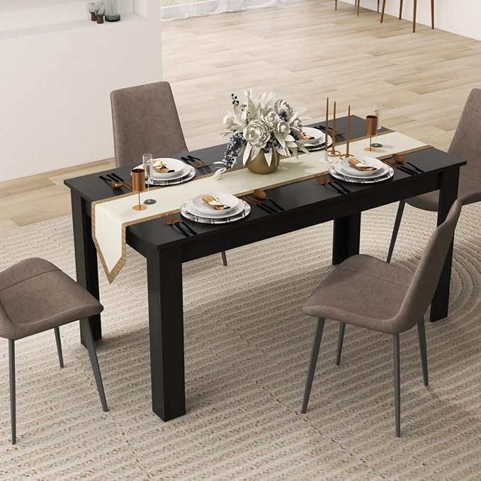 LDAILY Esstisch Aus Mokka-Holz 160x80x76,2cm Schwarz L-Förmige Beine