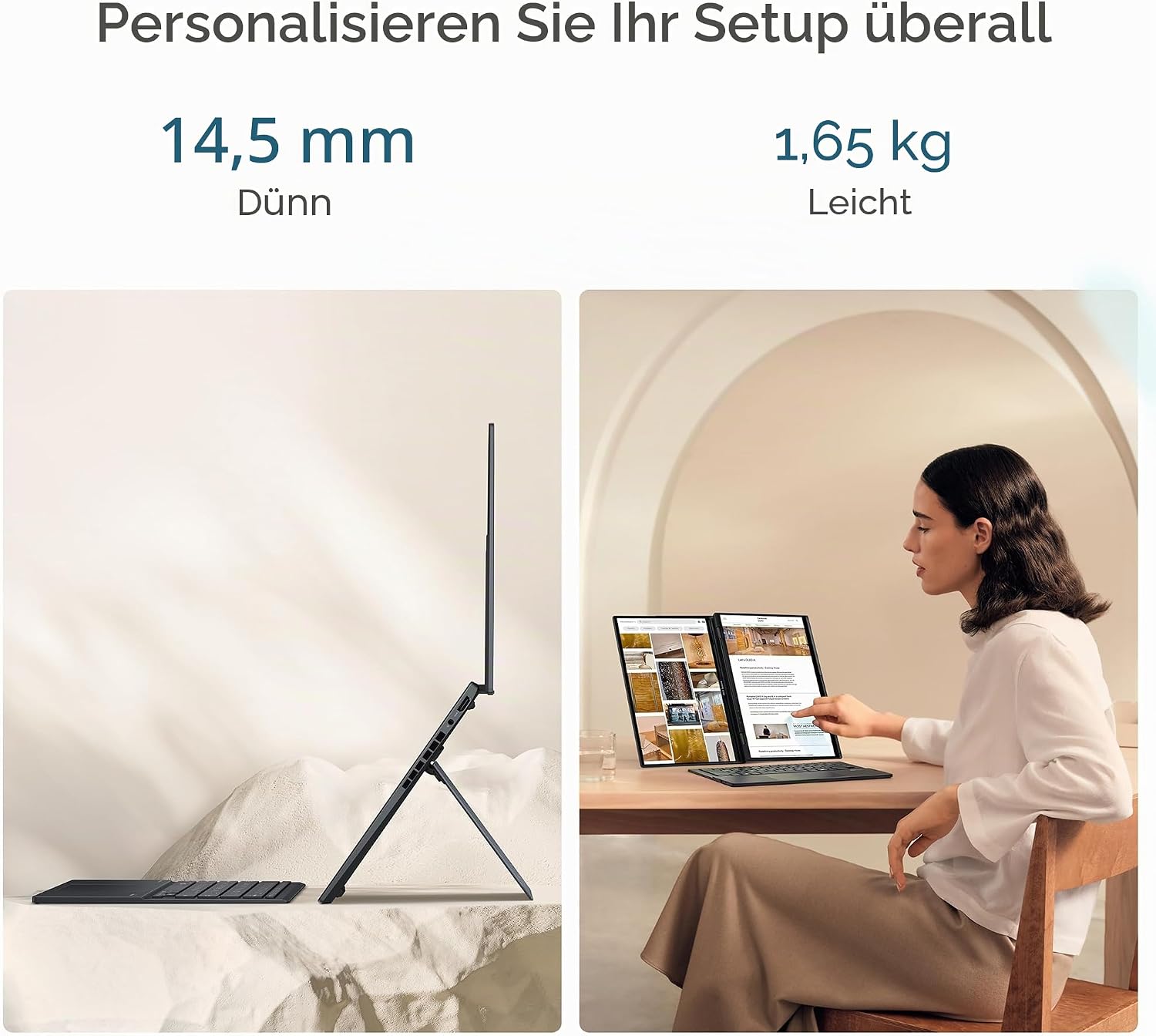 ASUS Zenbook Duo UX8406CA-PS99T 14 Zoll OLED 3K 120Hz Dual Touch Laptop Intel Core Ultra 9 32GB RAM 1TB SSD Grau
