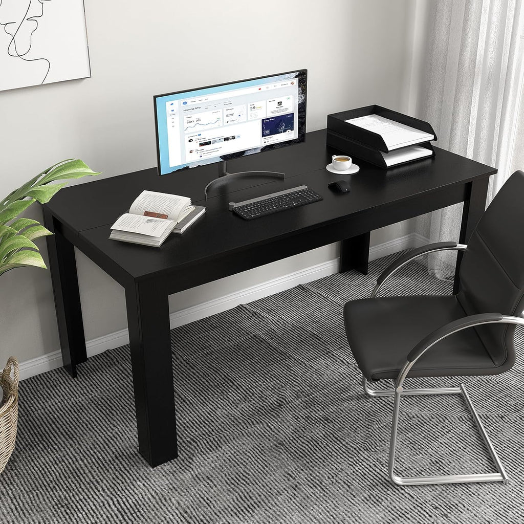 LDAILY Esstisch Aus Mokka-Holz 160x80x76,2cm Schwarz L-Förmige Beine
