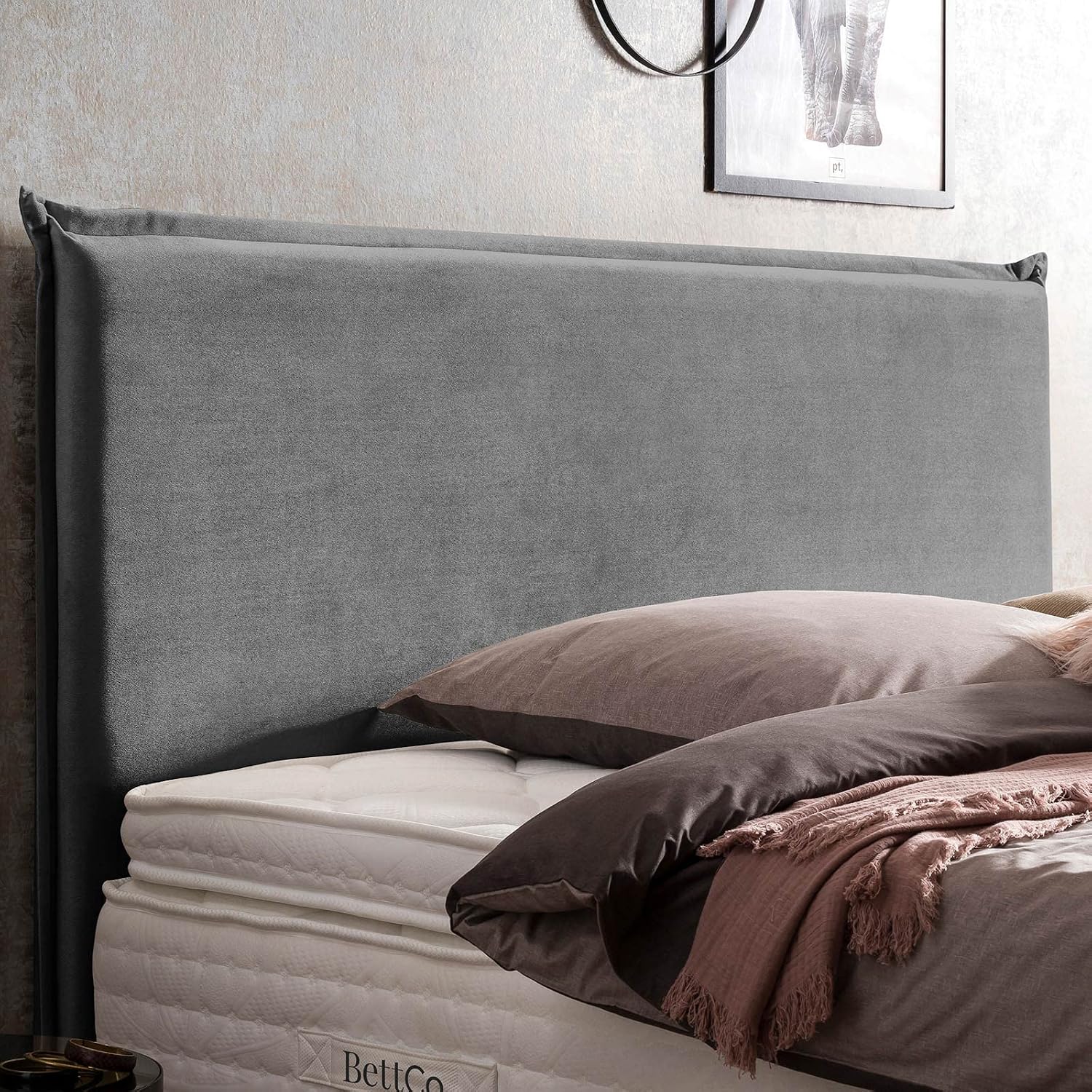 BettCo Boxspringbett London Samt Dunkelgrau 180x200 cm Ohne Topper 7-Zonen Taschenfederkern