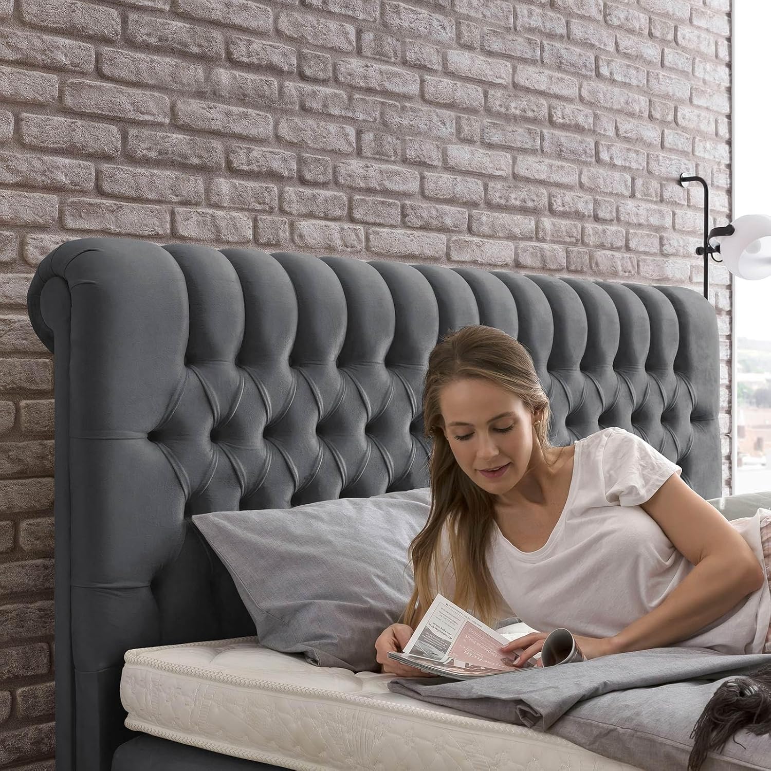 Bettco Boxspringbett Mit Bettkasten Dunkelgrau 140x200 Cm Ohne Topper