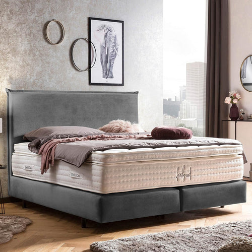 BettCo Boxspringbett London Samt Dunkelgrau 180x200 cm Ohne Topper 7-Zonen Taschenfederkern
