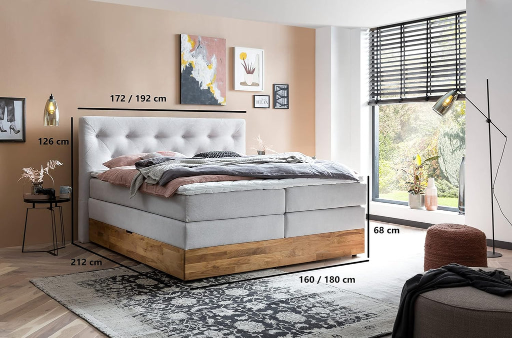 Belanoti MARBO Boxspringbett 180x200 Mit Bettkasten 7-Zonen Taschenfederkern Matratze Inklusive Visco Topper Weißgrau