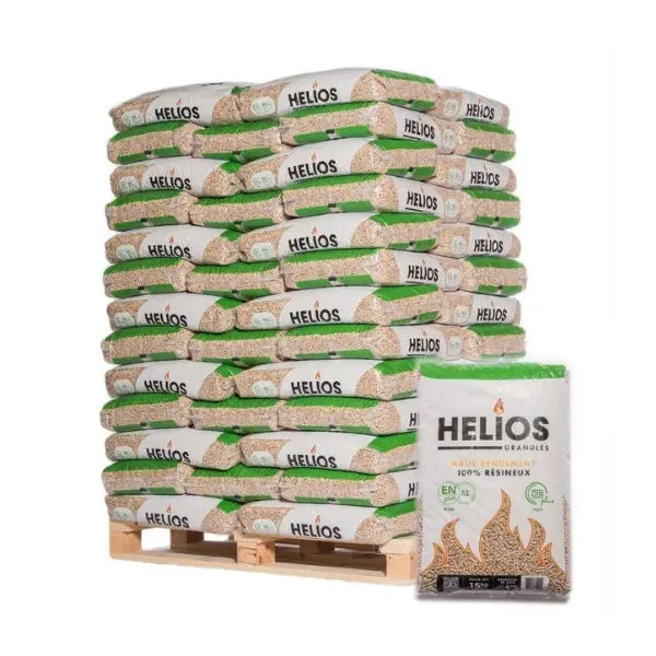 HELIOS Premium Holzpellets DIN Plus & ENplus A1 – 975 kg Palette aus 100 % Nadelholz