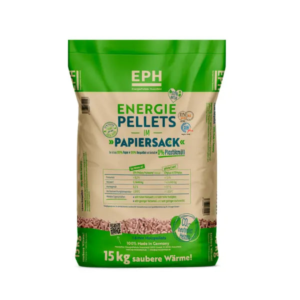 EPH Holzpellets ENplus A1 Premium – 975 kg Palette mit 65 x 15 kg Papiersäcken