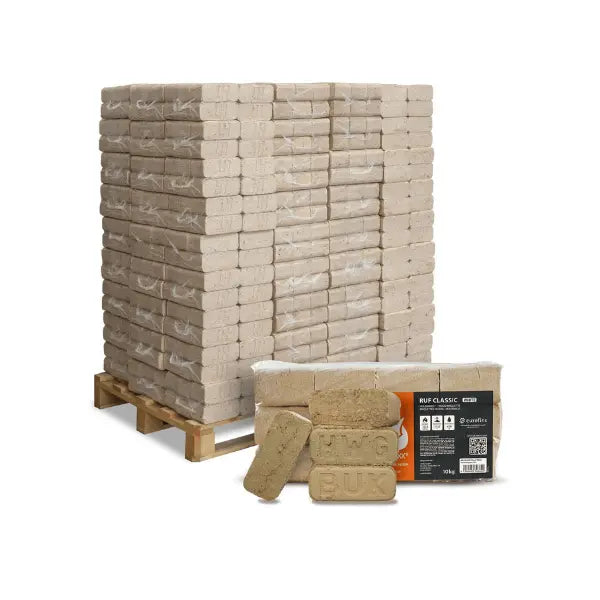 Heizfuxx RUF Classic White Hartholzbriketts – 960 kg Palette (96 x 10 kg) Premium Weißholz-Briketts mit langer Brenndauer
