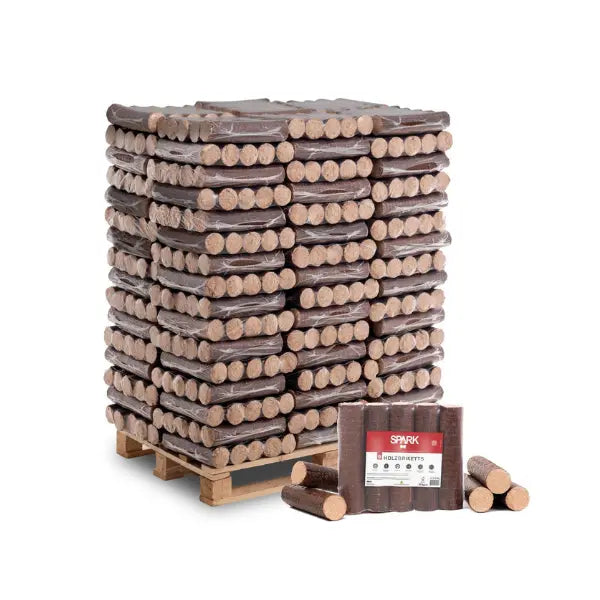 SPARK Buchenholz-Hartholzbriketts Rund – 960 kg Palette (96 x 10 kg) Premium Kaminbrennstoff