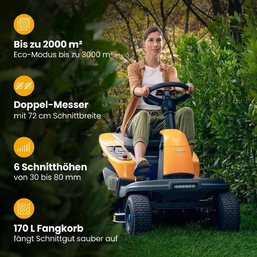 Stiga Akku-Aufsitzmäher Swift 372e mit 4 x 5 Ah Akkus und 1 x Ladegerät