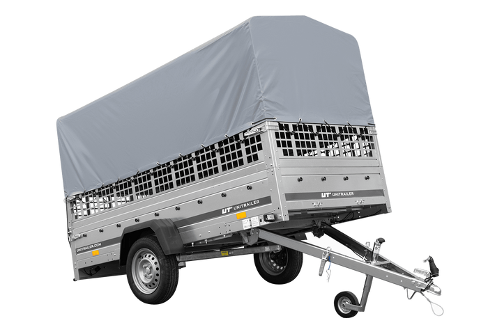 1-Achs-Anhänger GARDEN TRAILER 264 KIPP mit Laubgitteraufsatz, grauer Hochplane, Hochspriegel und Stützrad-Neu
