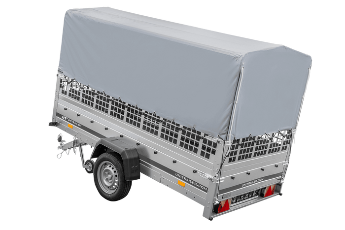 1-Achs-Anhänger GARDEN TRAILER 264 KIPP mit Laubgitteraufsatz, grauer Hochplane, Hochspriegel und Stützrad-Neu