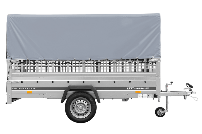 1-Achs-Anhänger GARDEN TRAILER 264 KIPP mit Laubgitteraufsatz, grauer Hochplane, Hochspriegel und Stützrad-Neu