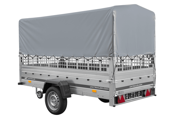 1-Achs-Anhänger GARDEN TRAILER 264 KIPP mit Laubgitteraufsatz, grauer Hochplane, Hochspriegel und Stützrad-Neu
