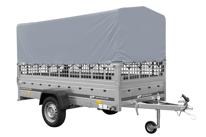 1-Achs-Anhänger GARDEN TRAILER 264 KIPP mit Laubgitteraufsatz, grauer Hochplane, Hochspriegel und Stützrad-Neu
