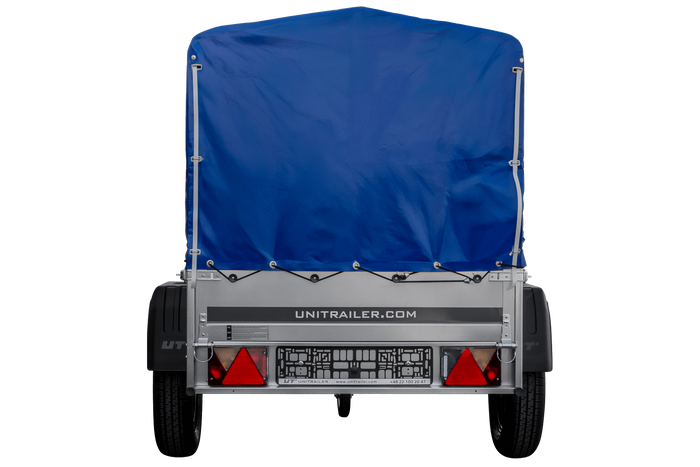 Anhänger 150 KIPP 150×106 cm [mit blauer Hochplane, Hochspriegel und Stützrad]-Neu