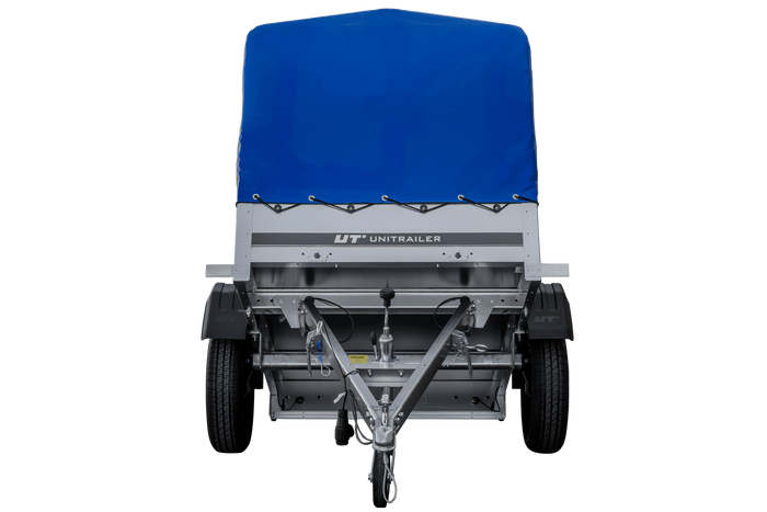 Anhänger 150 KIPP 150×106 cm [mit blauer Hochplane, Hochspriegel und Stützrad]-Neu