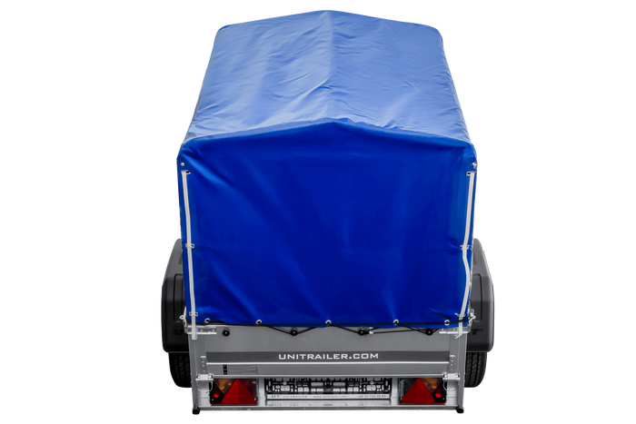 Anhänger 150 KIPP 150×106 cm [mit blauer Hochplane, Hochspriegel und Stützrad]-Neu