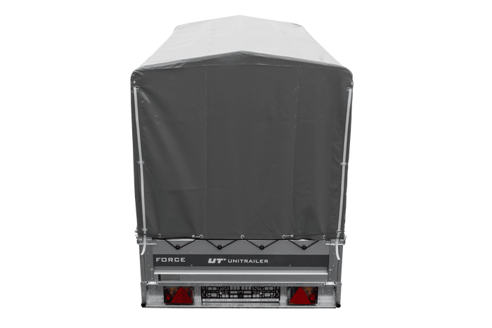 Anhänger 264×125 UNITRAILER FORCE 264 KIPP ungebremst mit H-1100 Rahmen und grauer Plane-Neu