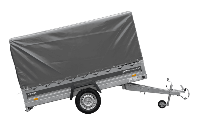 Anhänger 264×125 UNITRAILER FORCE 264 KIPP ungebremst mit H-1100 Rahmen und grauer Plane-Neu