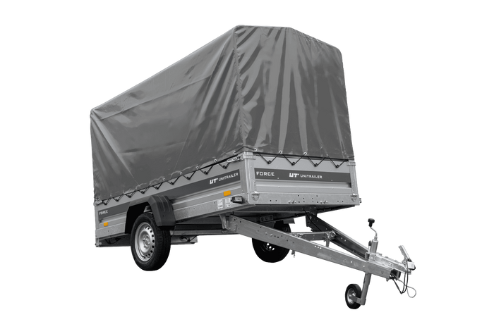 Anhänger 264×125 UNITRAILER FORCE 264 KIPP ungebremst mit H-1100 Rahmen und grauer Plane-Neu