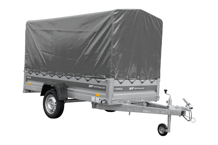 Anhänger 264×125 UNITRAILER FORCE 264 KIPP ungebremst mit H-1100 Rahmen und grauer Plane-Neu