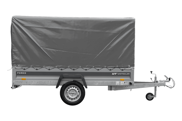 Anhänger 264×125 UNITRAILER FORCE 264 KIPP ungebremst mit H-1100 Rahmen und grauer Plane-Neu