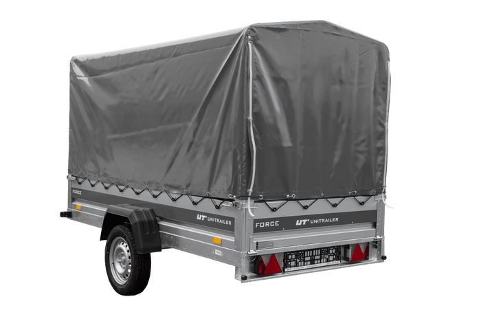 Anhänger 264×125 UNITRAILER FORCE 264 KIPP ungebremst mit H-1100 Rahmen und grauer Plane-Neu