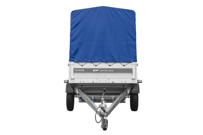 Anhänger 264×125 UNITRAILER FORCE 264 KIPP ungebremst mit H-1100 Spriegel und blauer Hochplane-Neu