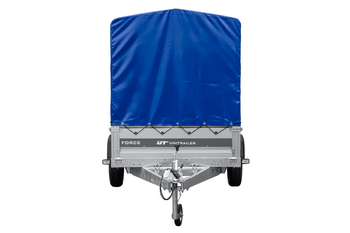 Anhänger 264×125 UNITRAILER FORCE 264 KIPP ungebremst mit H-1100 Spriegel und blauer Hochplane-Neu