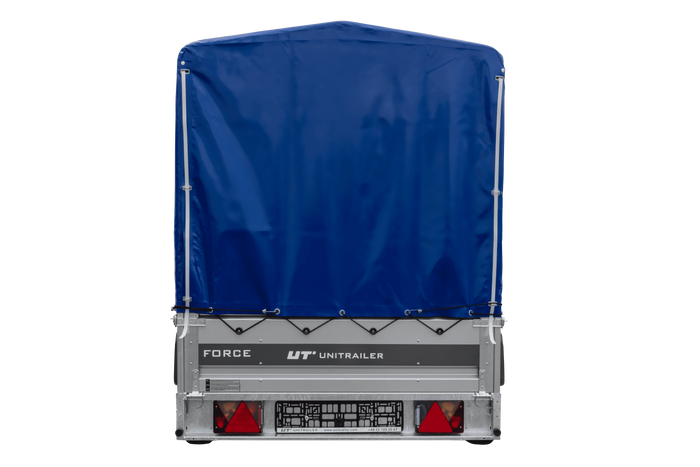 Anhänger 264×125 UNITRAILER FORCE 264 KIPP ungebremst mit H-1100 Spriegel und blauer Hochplane-Neu