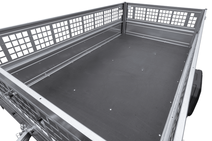 Anhänger 264×150 UNITRAILER GARDEN 265 KIPP mit Gitterwänden, H-0-Rahmen und grauer Plane-Neu