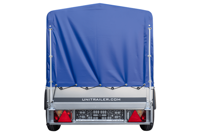 Anhänger Garden Trailer 200 KIPP 200×106 cm 750 kg [mit Hochspriegel, blauer Hochplane und Stützrad]-Neu