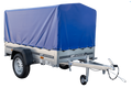 Anhänger Garden Trailer 200 KIPP 200×106 cm 750 kg [mit Hochspriegel, blauer Hochplane und Stützrad]-Neu