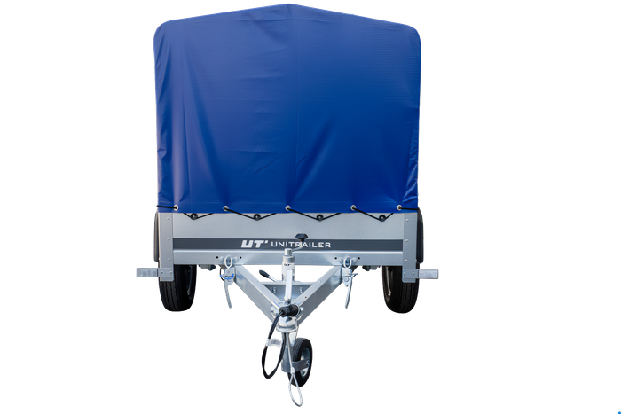 Anhänger Garden Trailer 200 KIPP 200×106 cm 750 kg [mit Hochspriegel, blauer Hochplane und Stützrad]-Neu